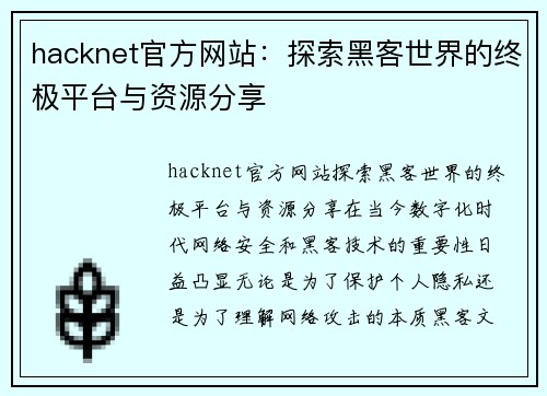 hacknet官方网站:探索黑客世界的终极平台与资源分享